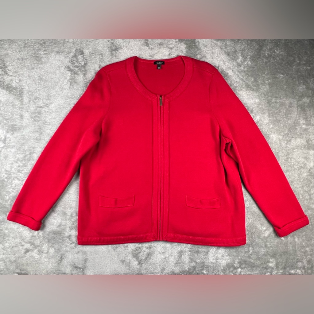 Talbots Woman Red Zip Front Cardigan Sweater Jacket Women's Size 3xp Waffle Knit